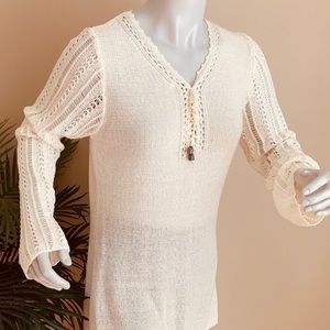 2/$20 Nomi Minimalist Cream Lace Up V-Neck Sweater